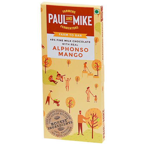 Paul and Mike 49% Fine Milk Chocolate With Alphonso Mango, 68 g