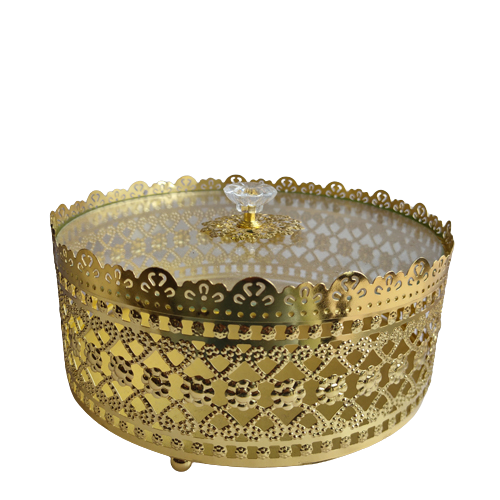 GIFT BOX ROUND GOLDEN GLASS TOP 6.5X3.5