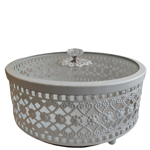 GIFT BOX ROUND WHITE GLASS TOP 