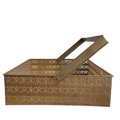 METAL BASKET SQUARE GOLD 12X12X3.5 INCH