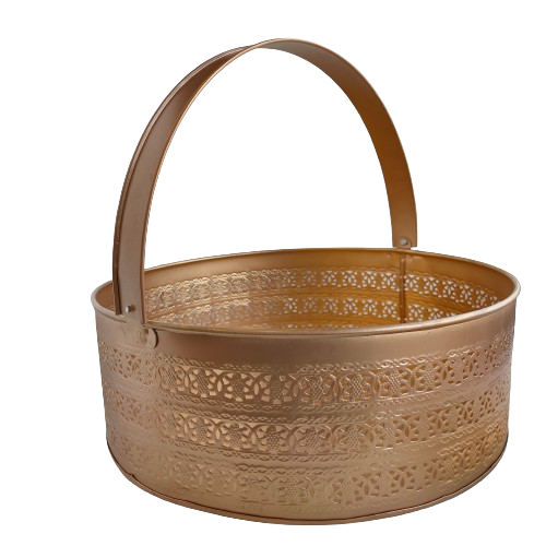 METAL BASKET ROUND GOLD 11X3.5 INCH