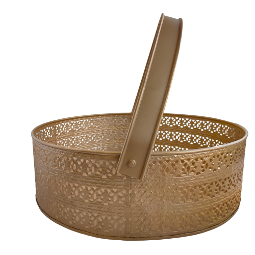 METAL BASKET ROUND GOLD 9X3.5 INCH