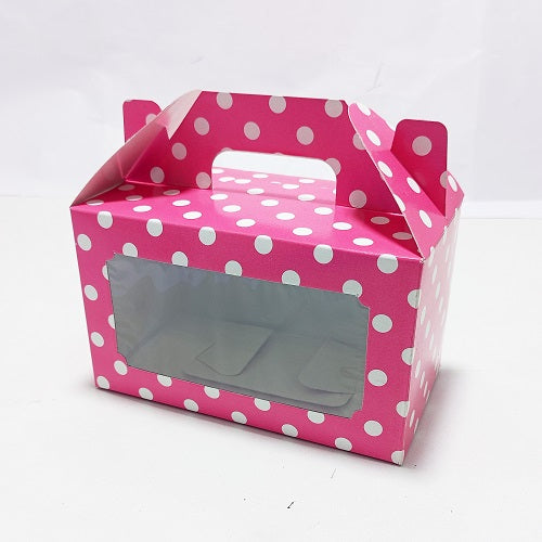 Pink Polka Dot Cupcake Box 6.25x3.5x3.75 Inch