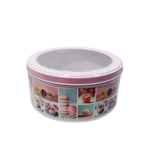 GIFT BOX TIN ROUND WINDOW 7.5X3.25 INCH