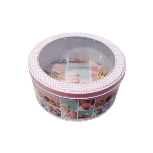 GIFT BOX TIN ROUND WINDOW 7.5X3.25 INCH